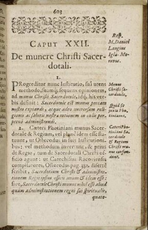 Caput XXII. De munere Christi Sacerdotali.