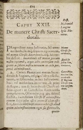 Caput XXII. De munere Christi Sacerdotali.