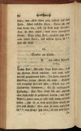 56. Sophie an Carln. B .. den 28sten Februar 1760.