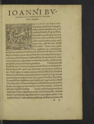 Ioanni Bugenhagio Pomerano Huldrichus Zuinglius.