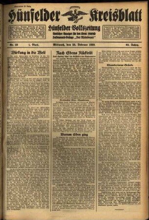 Erste Ausgabe vom Mittwoch, den 23. Februar 1938.