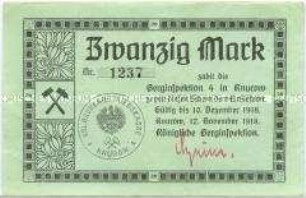 Knurow, Steinkohlenwerk, 20 Mark