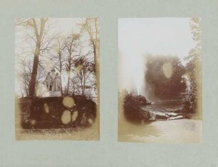 links: Denkmal Hermann und Dorothea-Gruppe im Schlossgarten in Karlsruhe rechts: Schlossgartensee in Karlsruhe