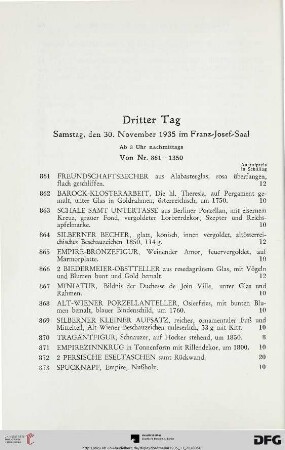 Dritter Tag: Samstag, den 30. November 1935 im Franz-Josef-Saal, ab 3 Uhr nachmittags (Nr. 861-1350)