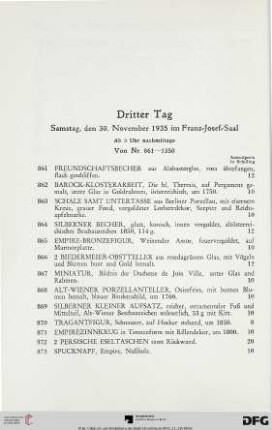 Dritter Tag: Samstag, den 30. November 1935 im Franz-Josef-Saal, ab 3 Uhr nachmittags (Nr. 861-1350)