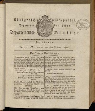 Nro. 11. Mittwoch, den 6ten Februar 1811 [-] Nro. 20. Sonnabend, den 9ten März 1811.