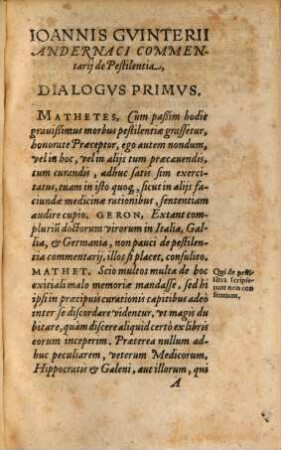 De Pestilentia Commentarius : In quatuor dialogos distinctus