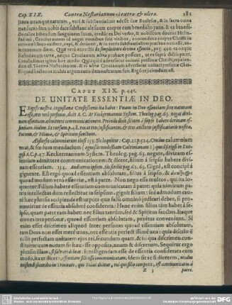 Caput XIX. De Unitate Essentiae In Deo