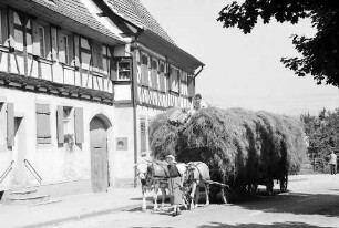Riegel: Hauptstraße mit Heuwagen, mit Fachwerkhäusern