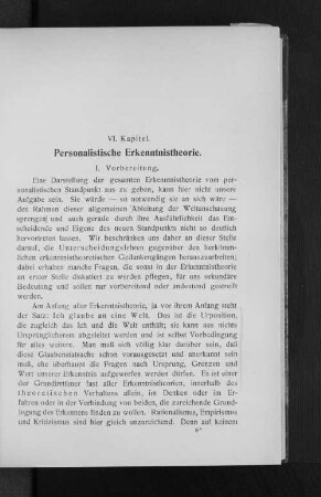 VI. Kapitel. Personalistische Erkenntnistheorie.