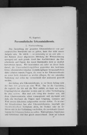 VI. Kapitel. Personalistische Erkenntnistheorie.