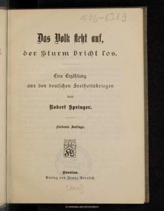 Das Volk steht auf, der Sturm bricht los : eine Erzählung aus den deutschen Freiheitskriegen