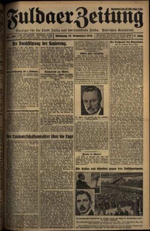 Erste Ausgabe vom Mittwoch, den 19. November 1930.