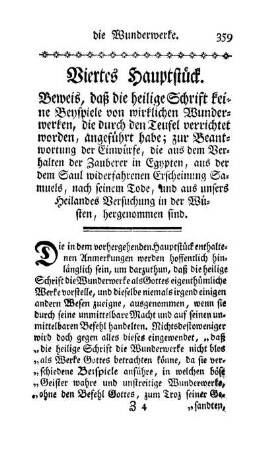 Viertes Hauptstück. Beweis, daß die heilige Schrift keine Beyspiele von wirklichen Wunderwerken, die durch den Teufel verrichtet worden, angeführt habe [...]