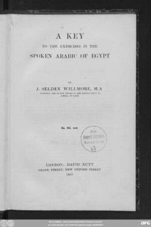 A key to the exercises in the spoken Arabic of Egypt