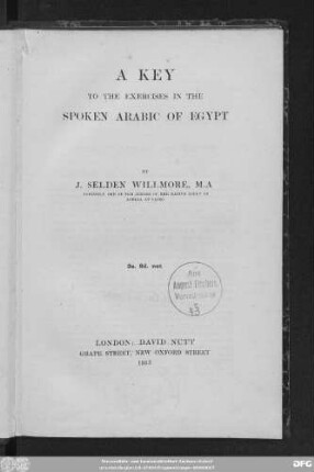 A key to the exercises in the spoken Arabic of Egypt