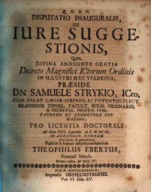 Disputatio Inauguralis, De Iure Suggestionis