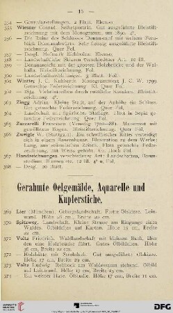 Gerahmte Oelgemälde, Aquarelle und Kupferstiche (Nr. 369-385)