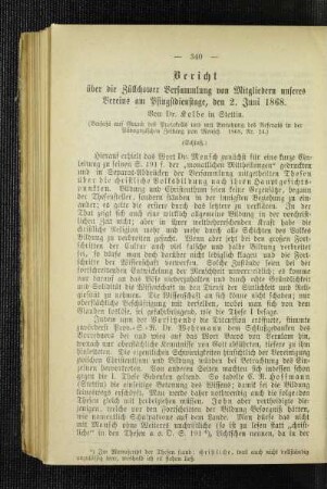 Bericht über die Züllchower Versammlung von Mitgliedern unseres Vereins am Pfingstdienstage, den 2. Juni 1868 : (verfaßt auf Grund des Protokolls und mit Benutzung des Referats in der Pädagogischen Zeitung von Mensch. 1868, Nr. 24) ; (Schluß)
