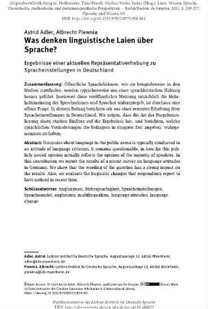 Was denken linguistische Laien über Sprache? Ergebnisse einer aktuellen Repräsentativerhebung zu Spracheinstellungen in Deutschland