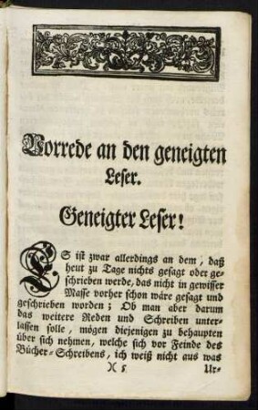 Vorrede an den geneigten Leser. Geneigter Leser!