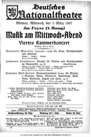 Musik am Mittwoch-Abend Viertes Kammerkonzert