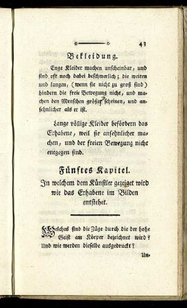 Fünftes Kapitel. In welchem dem Künstler gezeiget wird wie das Erhabene im Bilden entstehet.