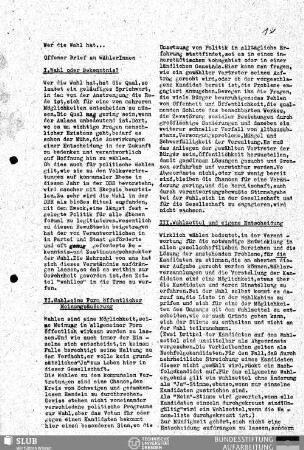 Wer die Wahl hat ... : offener Brief an WählerInnen
