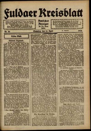Erste Ausgabe vom Samstag, den 12. April 1919.