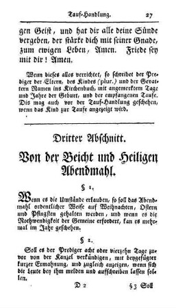 Dritter Abschnitt. Von der Beicht und Heiligen Abendmahl.