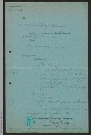 Schreiben des königlichen Amtsgerichtes an Auguste Schmidt