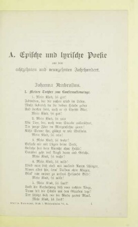 A. Epische und lyrische Poesie aus dem achtzehnten und neunzehnten Jahrhundert