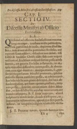 [...] Sectio IV. De Discessu Ministri ab Officio Ecclesiastico.