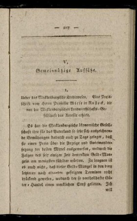1. Ueber das Mecklenburgische Kreditwesen. Eine Preisschrift vom Herrn Professor Wiese in Rostock, die von der Mecklenburgischen Landwirthschafts-Gesellschaft das Accessit erhielt