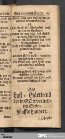 Des Lust-Gärtleins der in Gott verliebten Seelen Fünffte Hundert.