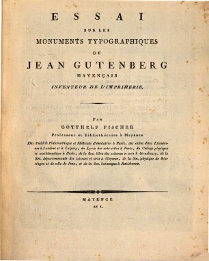 Essai sur les monumens typographiques de Jean Gutenberg
