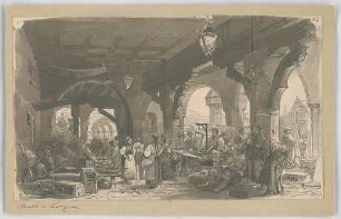 Bauernfeind, Gustav; Italien; Österreich; Schweiz; Studien- und Reiseskizzen - Markt in Luzern, Schweiz (Perspektive)