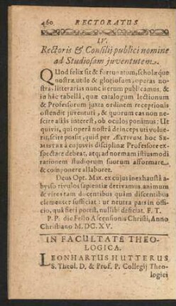 IV. Rectoris & Consilii publici nomine ad Studiosam juventutem.