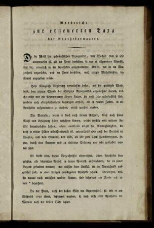 Vorbericht zur erneuerten Taxa der Apothekerwaaren.