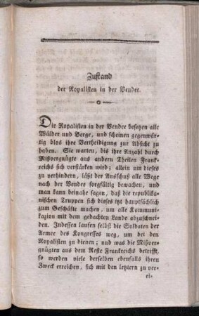 Zustand der Royalisten in der Vendee