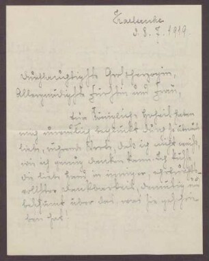 Schreiben von Emilie Göler von Ravensburg an Großherzogin Luise; Bericht aus dem Internat und Dank für einen übersendeten Brief