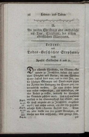 II. Am zweiten Christtage oder am Gedächtniß-Tage, Stephani, des ersten christlichen Märtyrers.