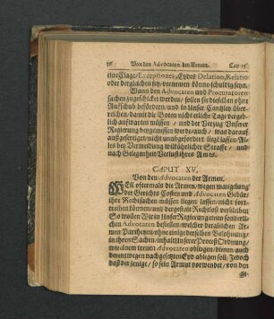 Caput XV. Von den Advocaten der Armen.