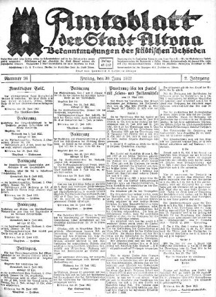 Nummer 26 : Freitag, den 30 Juni 1922