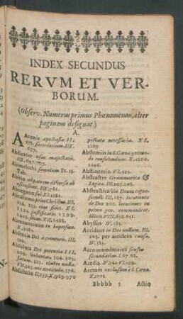 Index Secundus Rerum Et Verborum.