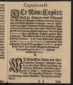 I2r-K4r, Copia litera H. Der Röm. Kayserl. auch zu Hungern und Böhaimb...