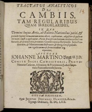 Tractatus Analyticus De Cambiis, Tam Regularibus Quam Irregularibus