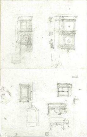 Gärtner, Friedrich von; Aschaffenburg; Pompejanisches Haus (Pompejanum) - Möbel (Studien)