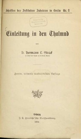 Einleitung in den Thalmud