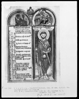 Psalterium mit Kalendarium — Kalenderseite Juli mit drei Miniaturen, Folio 3verso